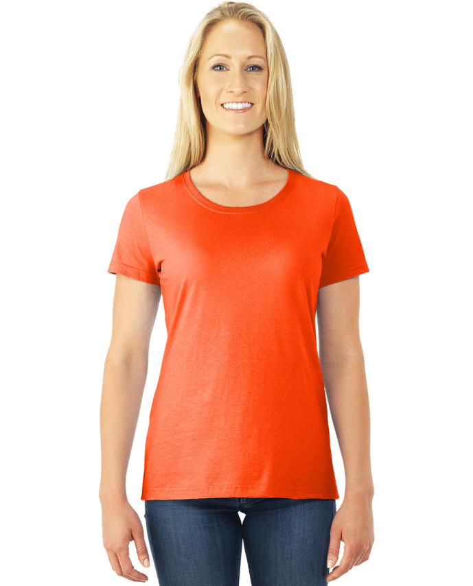 MID SUMMER FANTASTIC CLEARING SALE-AMERICAN PLAIN ROUND NECK LADIES T-SHIRT-ORANGE-MEMORABLE GIFT-TOP QUALITY-LOWEST PRICE GUARANTEED-DO NOT MISS THIS CHANCE-ART NO. 61372-REA 27%