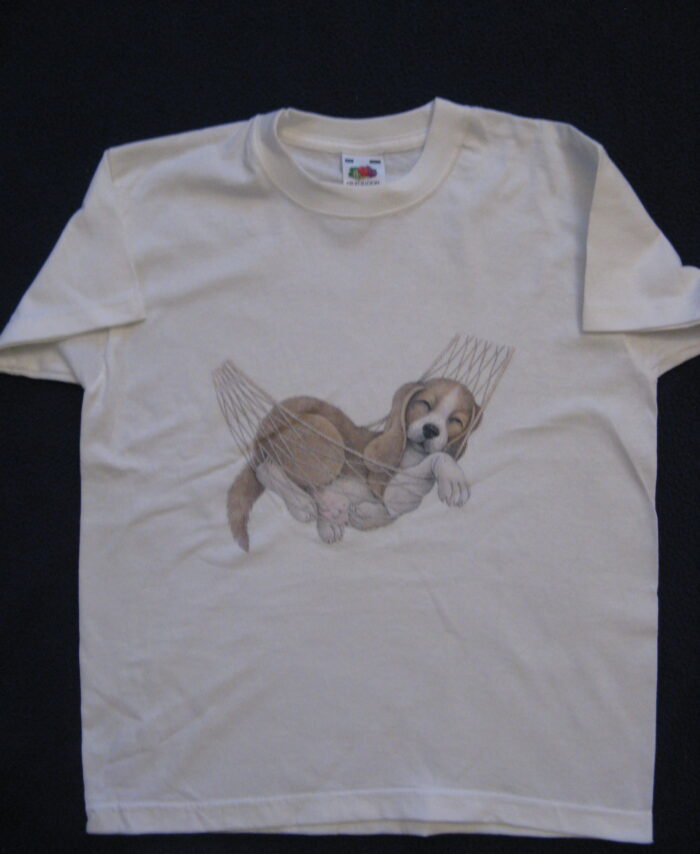 AMERICAN T-SHIRT PRINTED WITH USA MOTIVE " DOG SLEEPING IN NET " LOWEST PRICE GARANTI. Art.No. 17114-6929