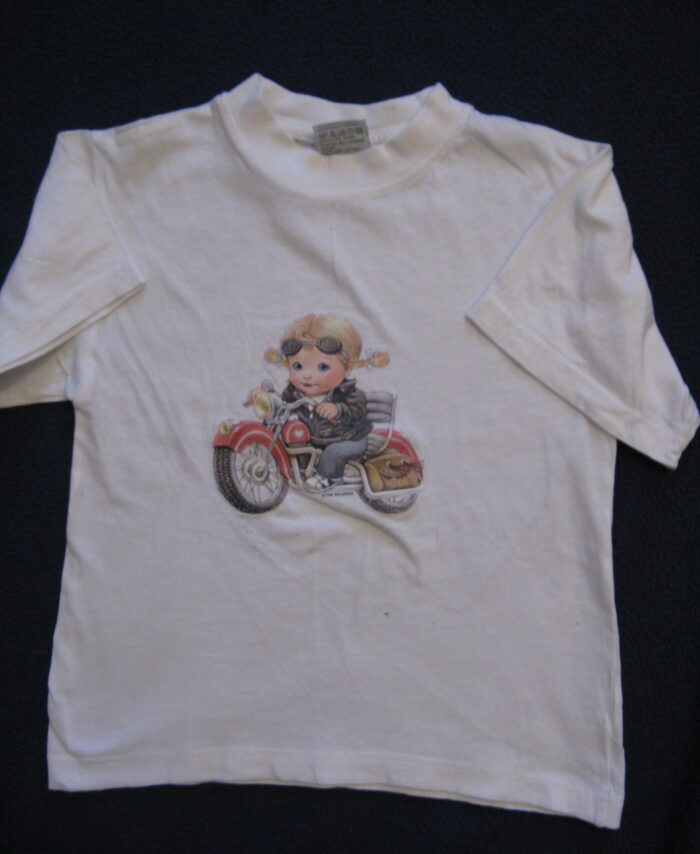 AMERICAN T-SHIRT PRINTED WITH USA MOTIVE " GIRL DRIVING MOTOR CYCLE " LOWEST PRICE GARANTI. Art.No. 17114-6951