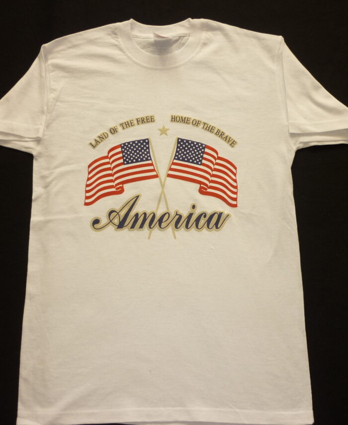 AMERICAN T-SHIRT PRINTED WITH MOTIVE OF "USA CROSS FLAG"-UNFORGETTABLE GIFT-TOP QUALITY-LOWEST PRICE GUARANTEED-DO NOT MISS THIS CHANCE-FREE HOME(POST OFFICE) DELIVERY-ART NO. 1979122683-REA 50%